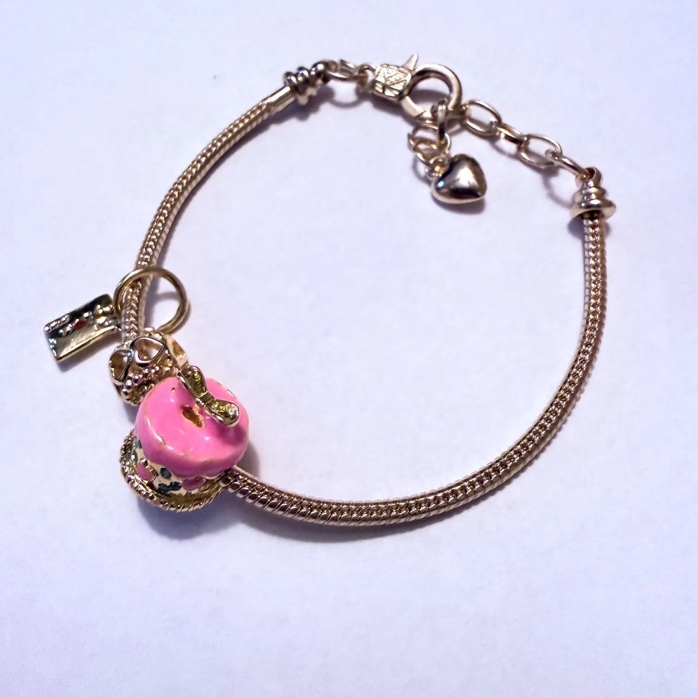Gold-Tone Bracelet with Pink Donut Charm